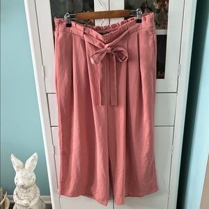 Zara Basic sz XL Pink Wide-Leg Pants with Bow Tie euc